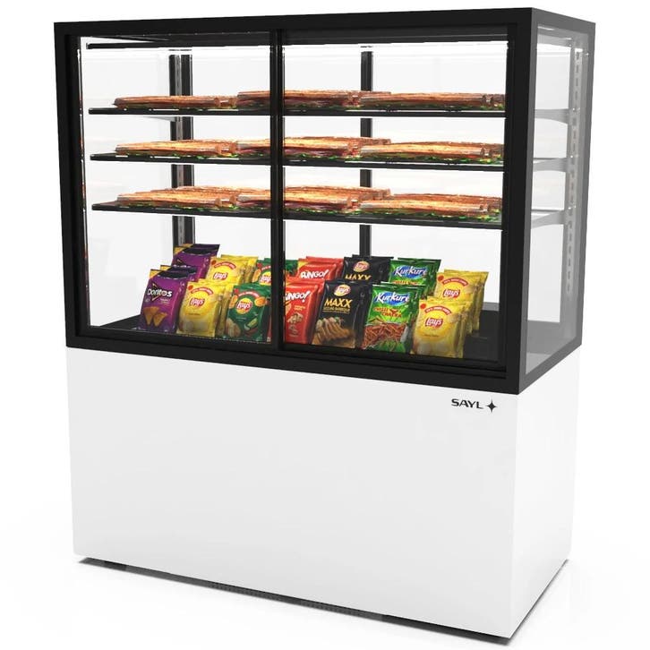 Neutrale Vitrine | INTEGRA | Wit/Zwart | 4 Niveaus |, Zakelijke goederen, Horeca | Keukenapparatuur, Nieuw in verpakking, Verzenden