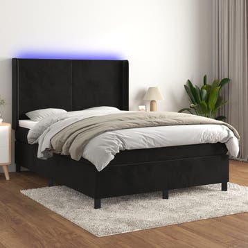 vidaXL Boxspring met matras en LED fluweel zwart 140x200 cm, Verzenden, Nieuw