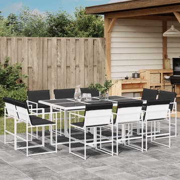vidaXL 11-delige Tuinset met kussens textileen wit, Verzenden, Nieuw, Tuinset