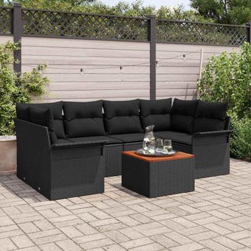 vidaXL Tuinbank Set 7 st 6-Aantal zitplaatsen Zwart poly, Verzenden, Nieuw
