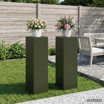 vidaXL Plantenstand 2 pcs Olijfgroen 30 x 30 x 100 cm Staal, Verzenden