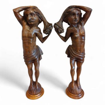 Figure - Statuette con corno (2) - Bois de noyer