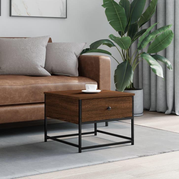 vidaXL Salontafel 51x51x40 cm bewerkt hout bruin eikenkleur, Huis en Inrichting, Tafels | Salontafels, Nieuw, Verzenden
