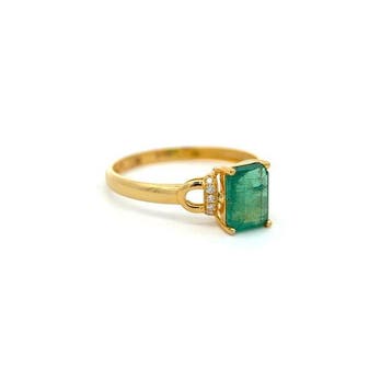 Ring - 14 karaat Geel goud - 1.13ct. tw. Smaragd - Diamant