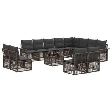 vidaXL Tuinbank Set 13 pcs Grijs poly rattan, Verzenden, Nieuw
