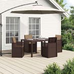 vidaXL Tuin Eettafel Set met kussen 5 pcs Bruin en Taupe PP, Verzenden