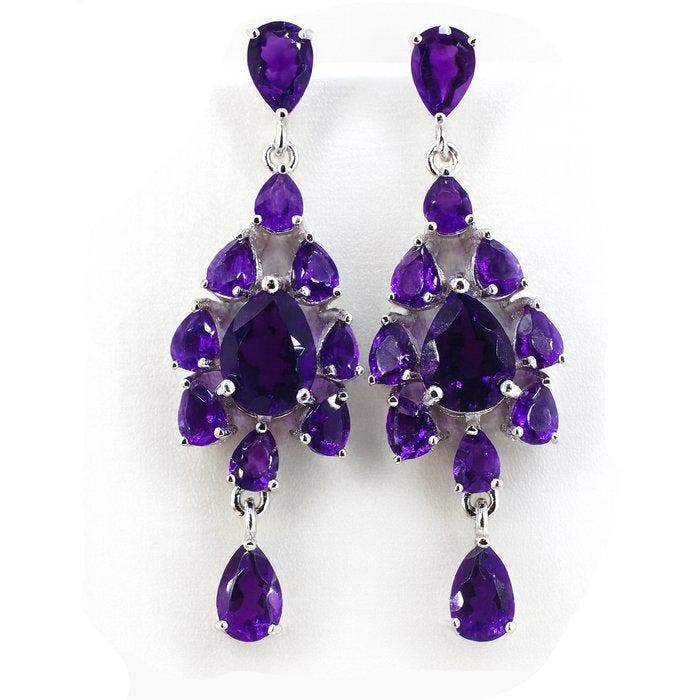 Zonder minimumprijs - Oorbellen Verguld Amethist - 18k goud, Handtassen en Accessoires, Oorbellen