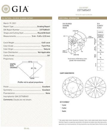 1 pcs Diamant (Natuurlijk gekleurd) - 0.60 ct - Rond - Faint, Nieuw