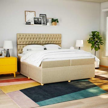 vidaXL Boxspring met matras stof crèmekleurig 200x200 cm, Verzenden, Nieuw