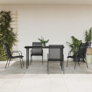 vidaXL 5-delige Tuinset textileen en staal zwart, Verzenden, Tuinset