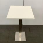 statafel op metalen poot, Hoogte 113 cm, Wit - RVS, Gebruikt
