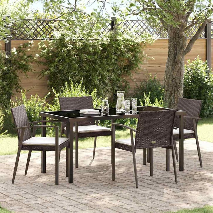 vidaXL Tuin Eettafel Set 5 pcs Bruin en Zwart PE Riet, Tuin en Terras, Tuinsets en Loungesets, Nieuw, Verzenden