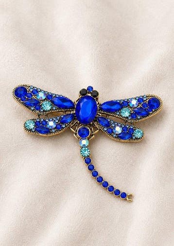Grande broche vintage libellule avec cristaux Swarovski -, Antiek en Kunst