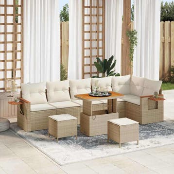 vidaXL Tuinbank Set met kussen 11 pcs Beige en Crème poly, Verzenden, Nieuw