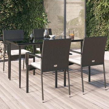 vidaXL 5-delige Tuinset met kussens poly rattan zwart, Verzenden, Tuinset