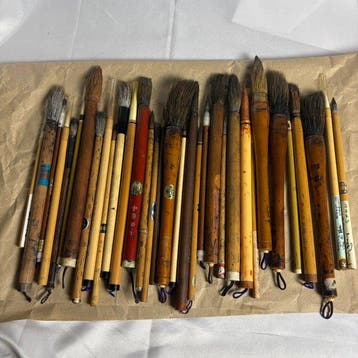 Grote partij 42 Vintage kalligrafieborstels Shodo bamboe