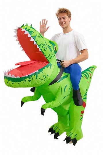 KIMU® Opblaas Kostuum Rijdend op Velociraptor Groen Opblaasb, Ophalen of Verzenden, Nieuw