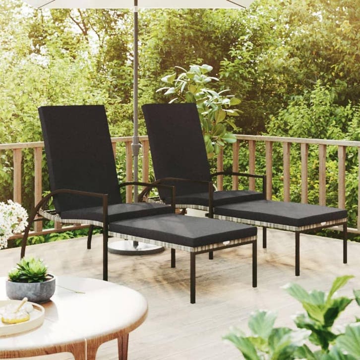 vidaXL Ligbedden 2 st met voetensteun polyetheen rattan, Jardin & Terrasse, Chaises longues, Envoi