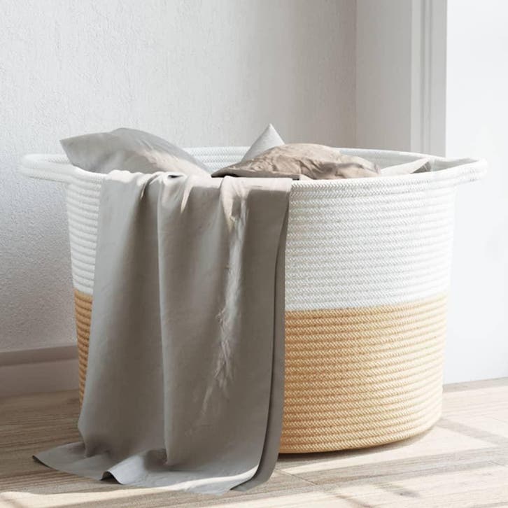 vidaXL Wasmand Ø 55x36 cm katoen beige en wit, Maison & Meubles, Accessoires pour la Maison | Autre, Envoi