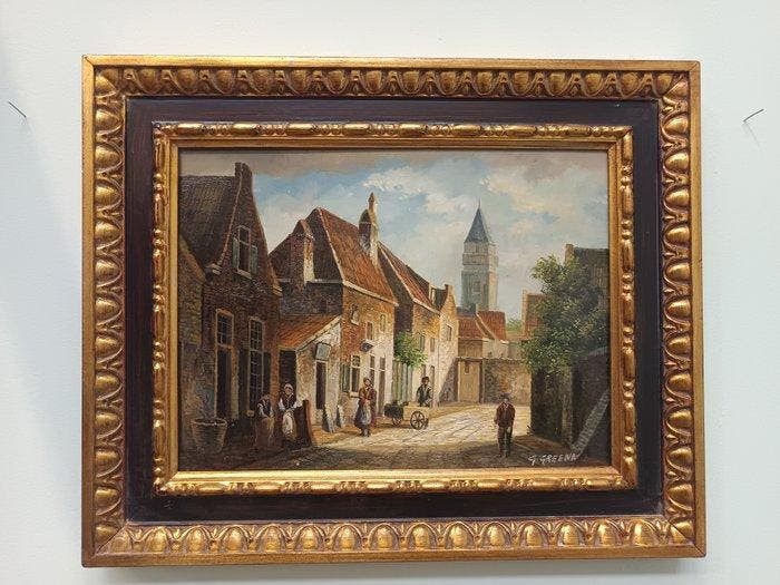 Scuola Europea (XX), fimato G.green - Paesaggio Danese, Antiquités & Art, Art | Peinture | Classique