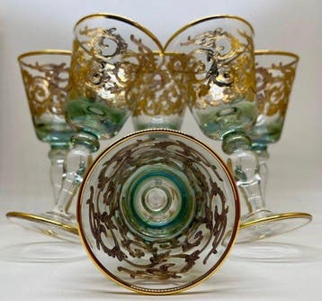 Verre à vin (6) - Broderie - Or 24 ct - Style des verres