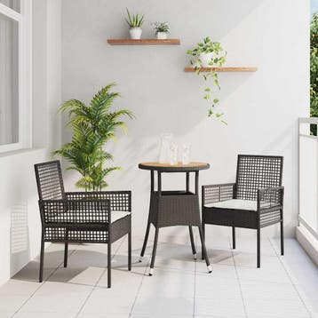 vidaXL Tuin Eettafel Set 3 st Zwart poly rattan, Verzenden, Nieuw