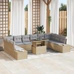 vidaXL Tuinbank Set met opslag 11 pcs Beige Poly rattan, Verzenden