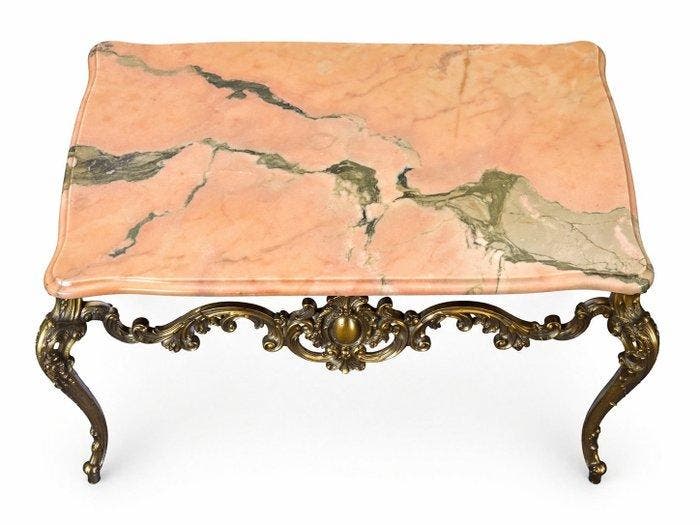 Salontafel - Roze geaderd groen - Vintage tafel, Antiquités & Art, Antiquités | Autres Antiquités