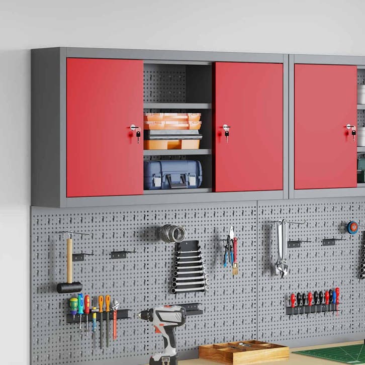 vidaXL Gereedschapskast met plank Rood en Grijs 100 x 20 x, Doe-het-zelf en Bouw, Gereedschapskisten, Nieuw, Verzenden
