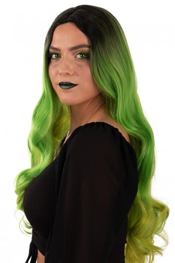 Pruik Selena Lang Met Krullen Groen, Verzenden, Nieuw