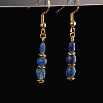 Oud-Romeins Earrings, met Romeinse blauwe glazen kralen