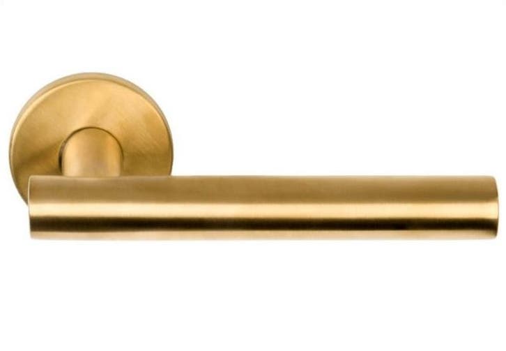 Deurkruk Jolien op ronde rozet PVD Mat Goud, Doe-het-zelf en Bouw, Hang- en Sluitwerk, Ophalen of Verzenden