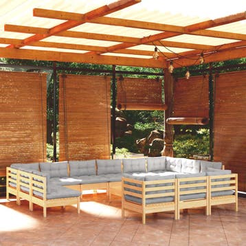 vidaXL 14-delige Loungeset met grijze kussens grenenhout, Verzenden, Loungeset