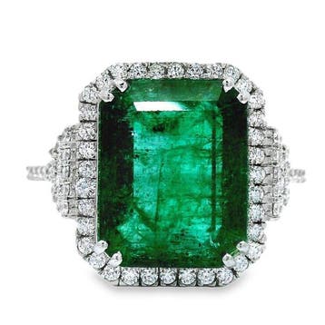 Ring Platina - 5.29ct. tw. Smaragd - Diamant, Nieuw