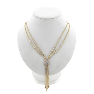 Tricolor gouden schakelketting met zirconia, Handtassen en Accessoires, Kettingen, Gebruikt, Ophalen of Verzenden, Met edelsteen