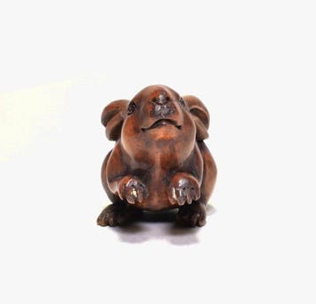 Netsuke van een konijn - Buxushout - Japan - Meiji periode