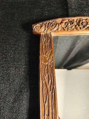 Miroir de table - Bois - Bois sculpté décor roses, Antiek en Kunst