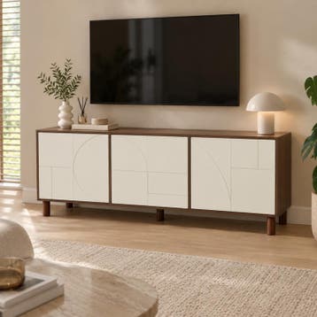 Meuble TV avec motifs abstraits - beige et marron - 138 x 35, Verzenden, Neuf