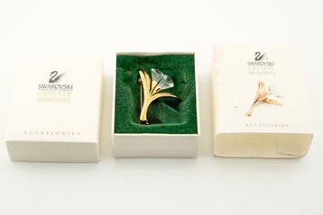 Swarovski - Crystal, Plaqué or - Broche - Fleur, Antiek en Kunst