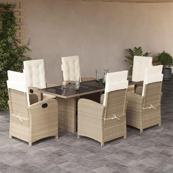 vidaXL 7-delige Tuinset met kussens poly rattan beige, Verzenden, Tuinset