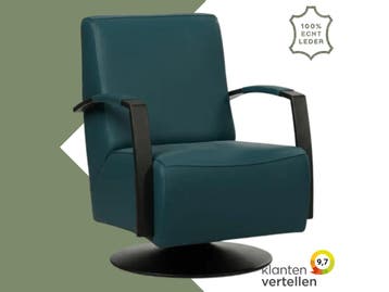 Leren draaifauteuil Mood - Toledo Turquoise (blauw) -, Nieuw, Ophalen of Verzenden, 50 tot 75 cm, Industrieel, Modern