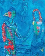 Marc Chagall (1887-1985) - Dos personajes sobre fondo azul