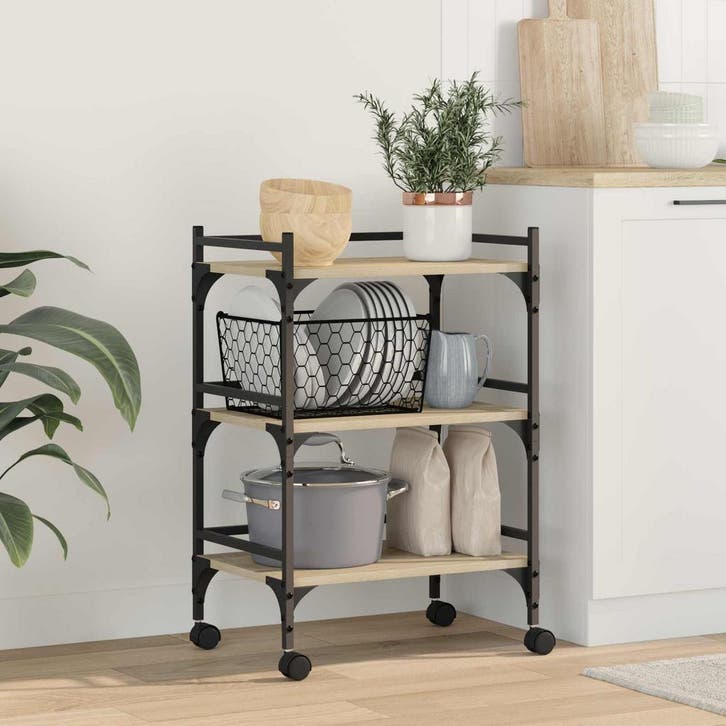 vidaXL Keuken Trolley Sonoma Eik 50 x 35 x 75,5 cm Bewerkt, Huis en Inrichting, Keuken | Keukenbenodigdheden, Nieuw, Verzenden