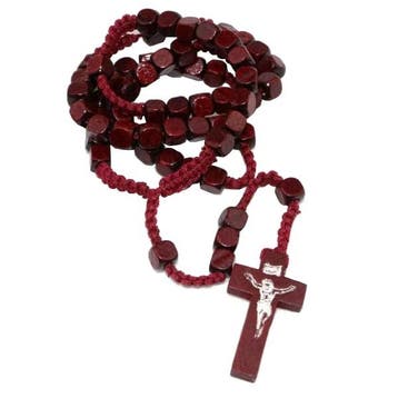 Fako Bijoux - Rozenkrans Ketting Hout - Vierkant - Rood, Verzenden