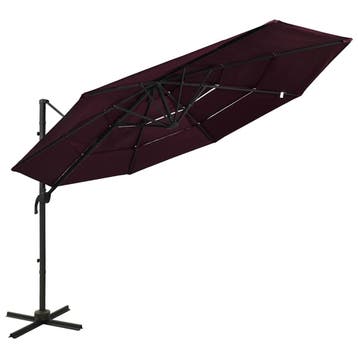 vidaXL Parasol 4-laags met aluminium paal 3x3 m bordeauxrood, Tuin en Terras, Verzenden, Nieuw
