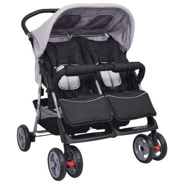 vidaXL Tweelingwagen staal grijs en zwart, Kinderen en Baby's, Kinderwagens en Combinaties, Verzenden, Nieuw