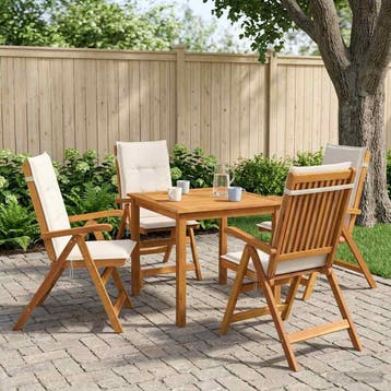 vidaXL 5-delige tuin eetset 4-zits Crèmekleurig Massief, Verzenden