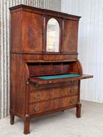 Mahogany veneered and gilt bronze mounted - Cilinderbureau -, Antiek en Kunst