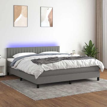 vidaXL Boxspring met matras en LED stof donkergrijs 180x200, Verzenden