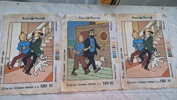 Tintin - 3 Tintin Rares Canevas Vintage de broderie -
